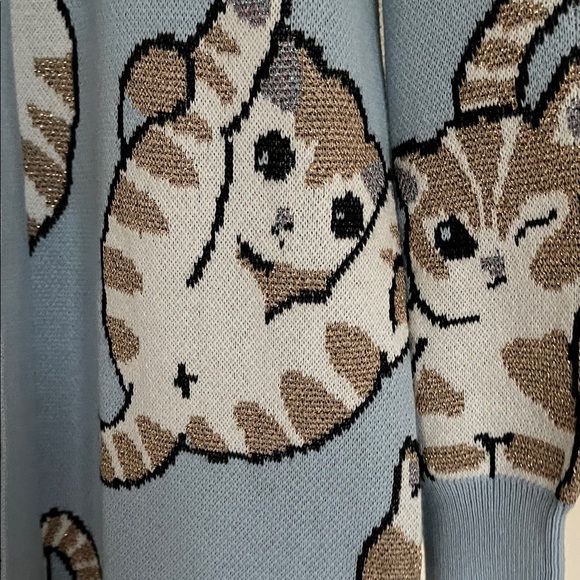 Dangerfield Light Blue Cardigan with Cat Design - Picture 6 of 6